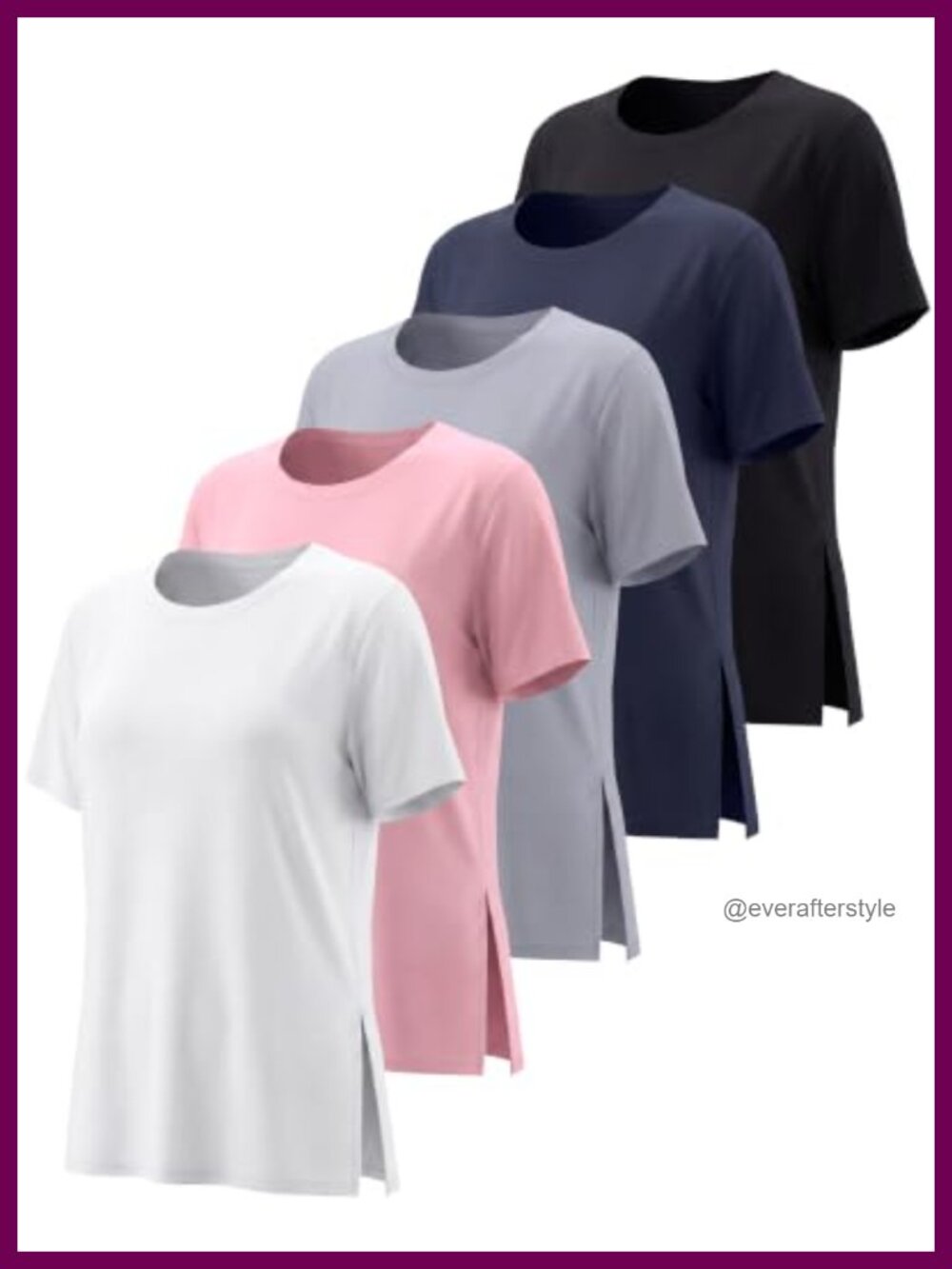 5 Pack Women's Dry Fit Split Hem Workout Tees Athletic Gym Tops